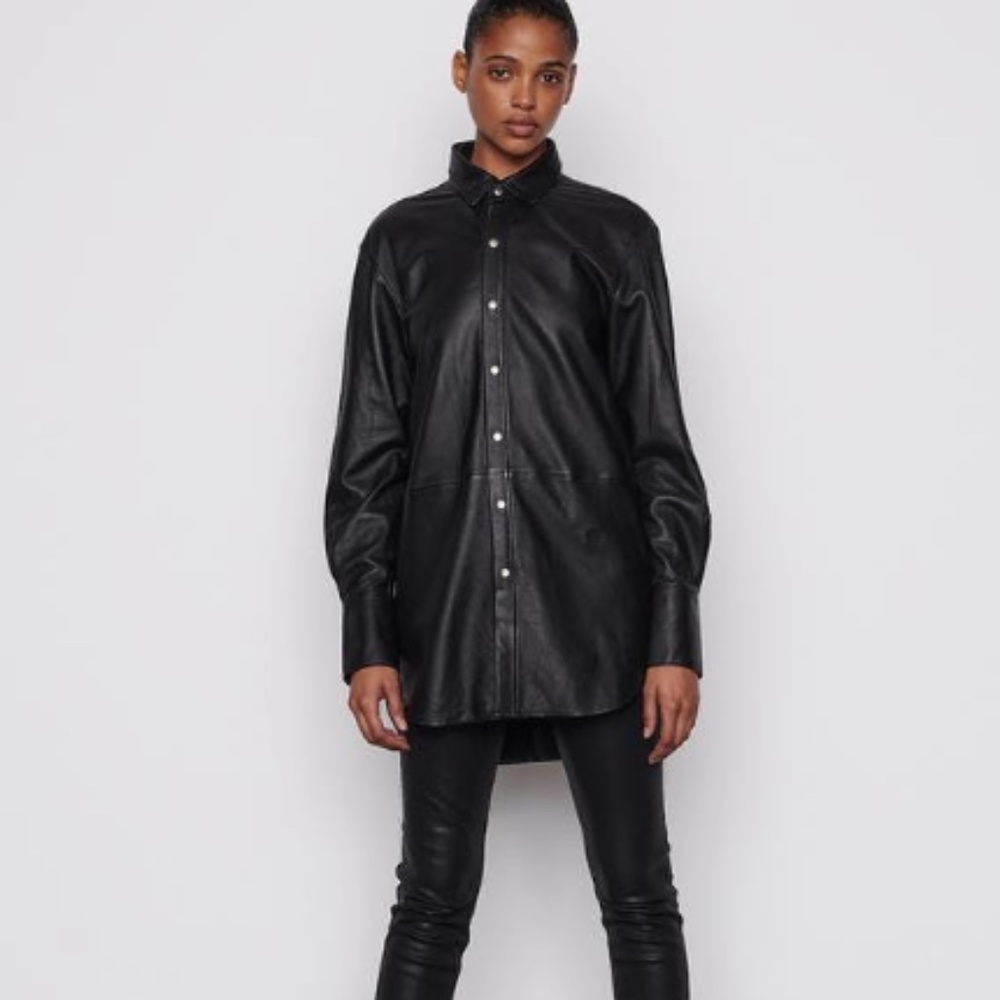 NWT $789 IN STORES FRAME The Oversized Leather Black Shacket Shirt Jacket